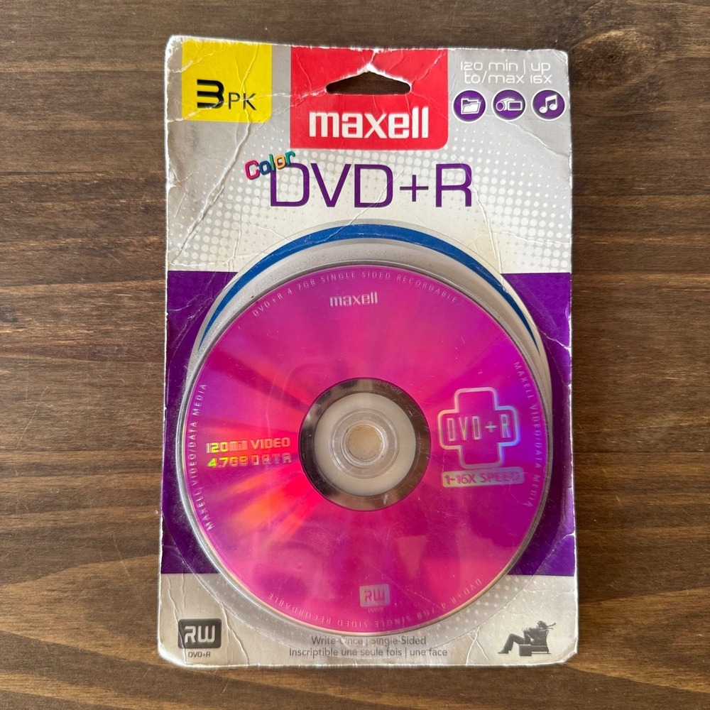Vintage Maxell Color DVD+R 3 Pack‎ 4.7GB 1-16X Pink Sealed Taiwan